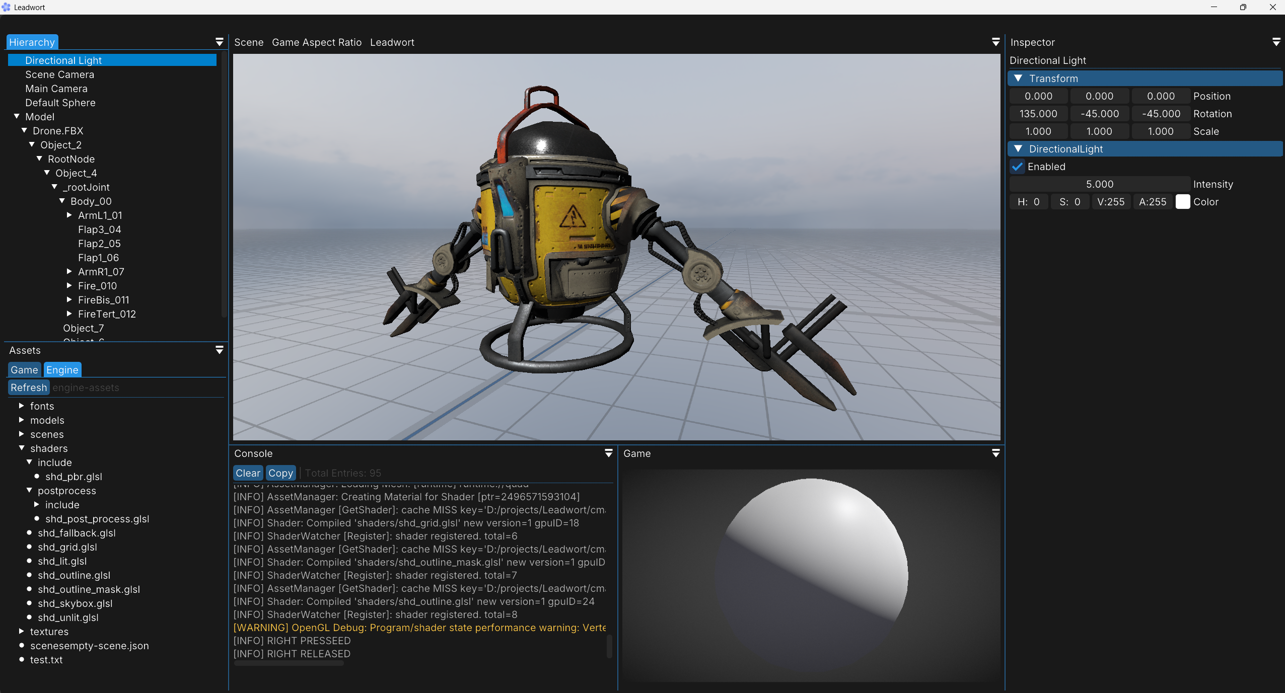 Screenshot of the Leadwort Game Engine.
